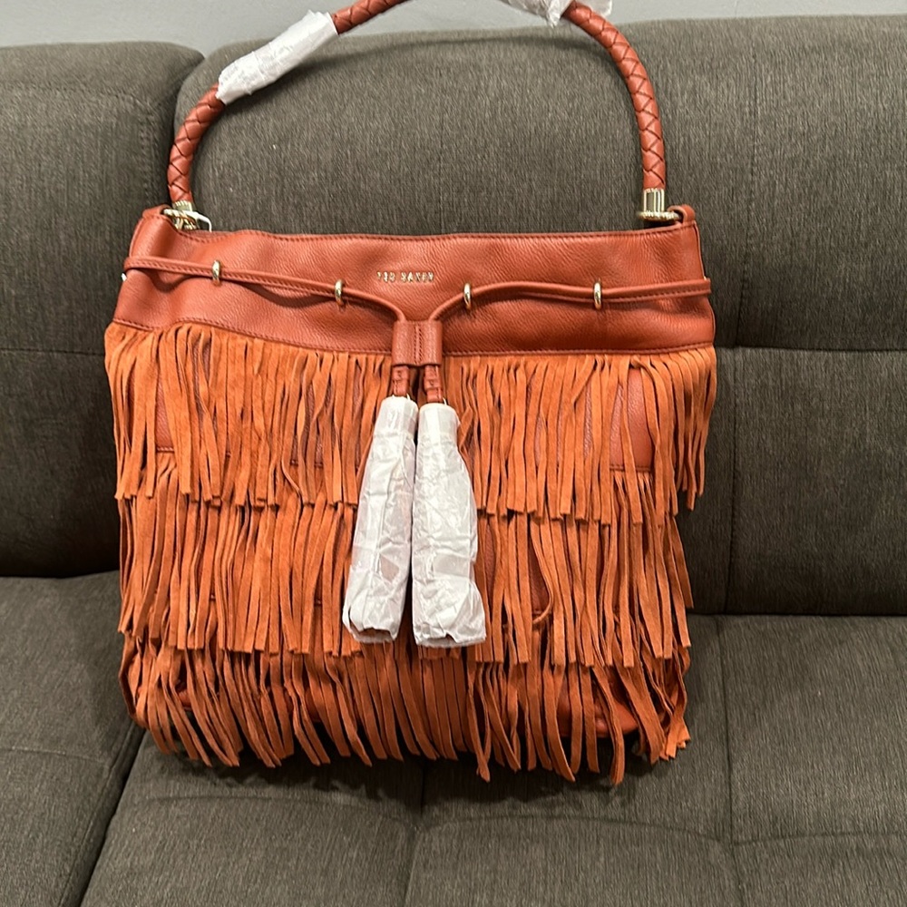 NWT Ted Baker London fringe leather bucket bag